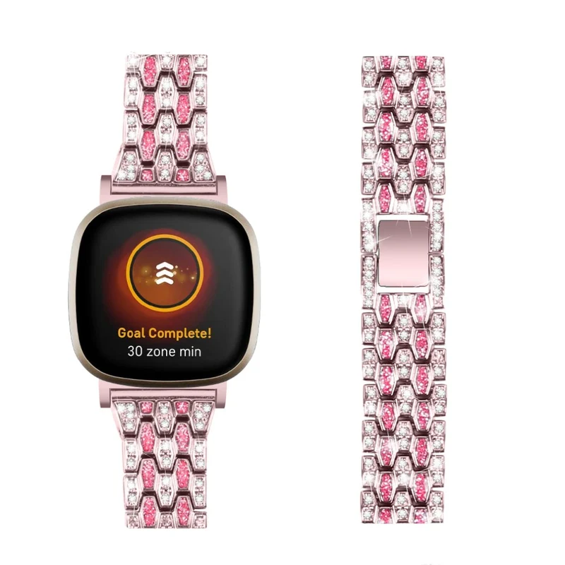 Fitbit Sense 2 / Versa 4 rhinestone alloy metal strap - Black / White