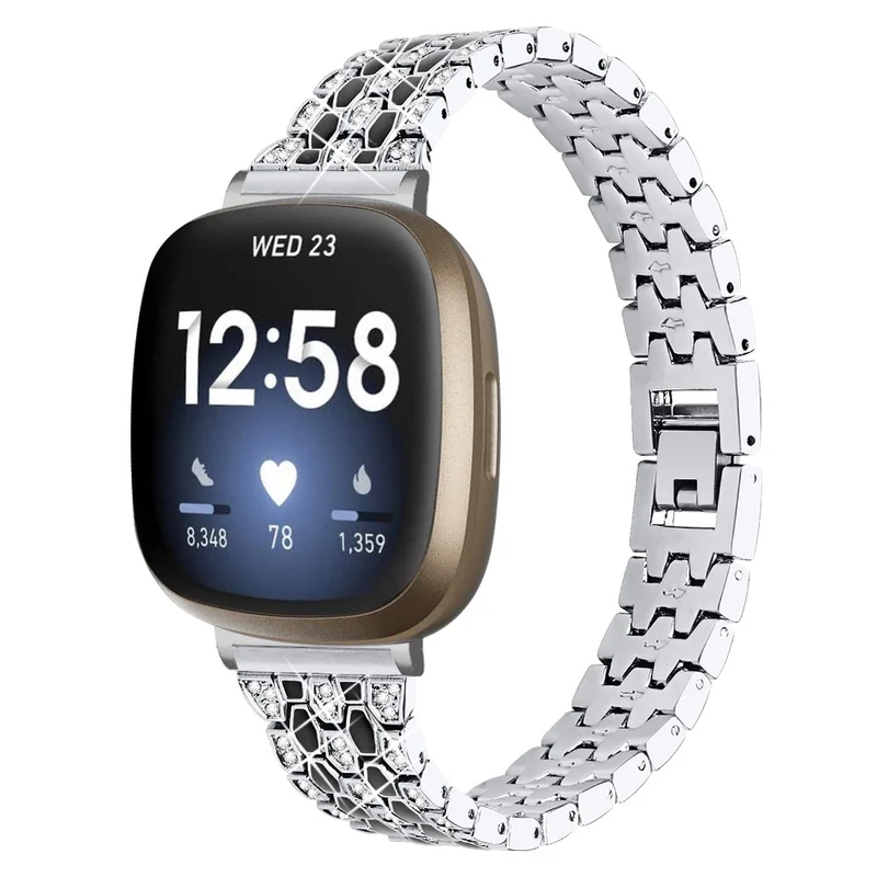 Fitbit Sense 2 / Versa 4 rhinestone alloy metal strap - Black / White