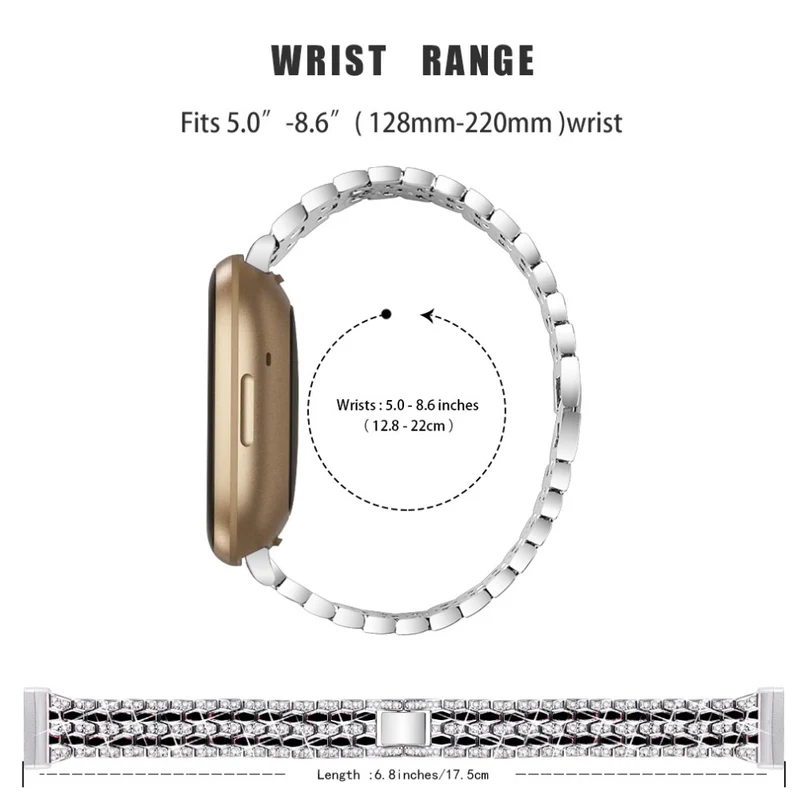 Fitbit Sense 2 / Versa 4 rhinestone alloy metal strap - Black / White