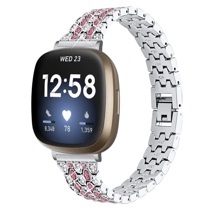 Fitbit Sense 2 / Versa 4 rhinestone alloy metal strap - Black / White