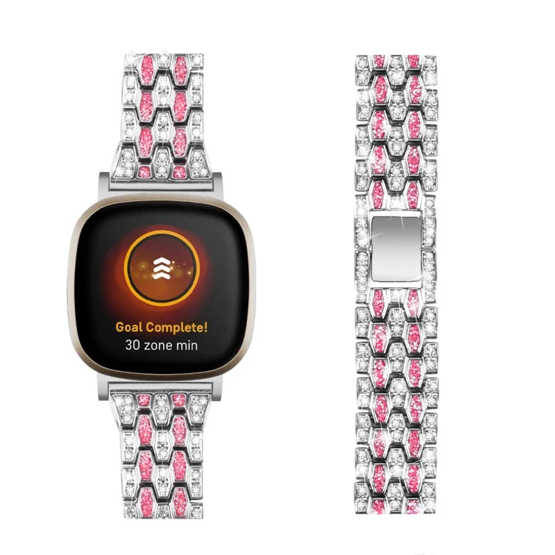 Fitbit Sense 2 / Versa 4 rhinestone alloy metal strap - Black / White