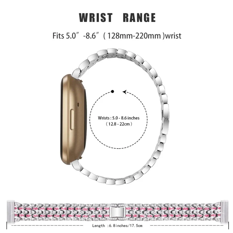 Fitbit Sense 2 / Versa 4 rhinestone alloy metal strap - Black / White