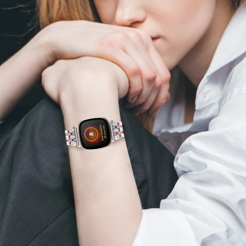 Fitbit Sense 2 / Versa 4 rhinestone alloy metal strap - Black / White