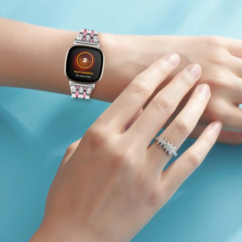 Fitbit Sense 2 / Versa 4 rhinestone alloy metal strap - Black / White