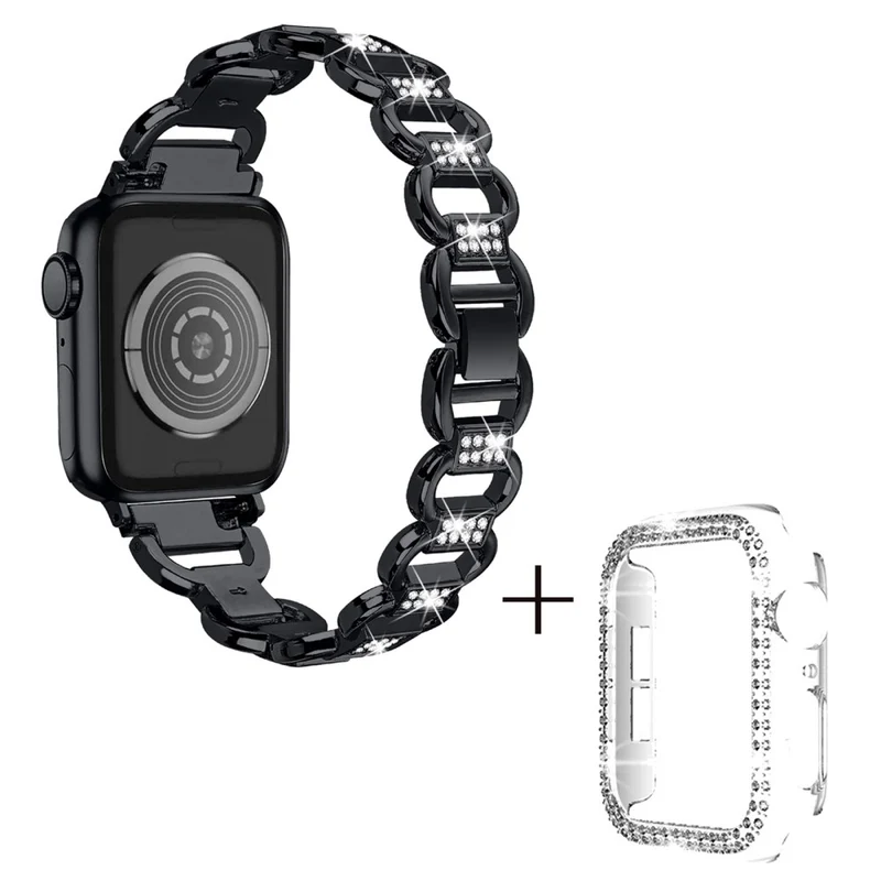 Apple Watch Series 8 (41mm) rhinestone décor alloy strap with cover - Rose Gold