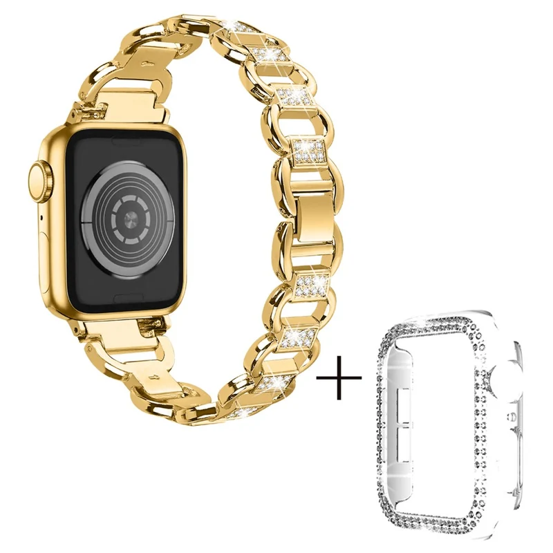 Apple Watch Series 8 (41mm) rhinestone décor alloy strap with cover - Rose Gold