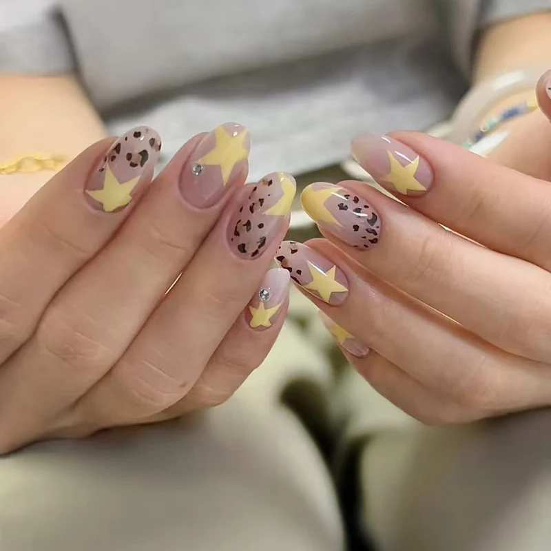 Trendy Tierdruck und Stern Nagelkunst Set
