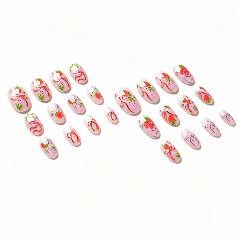 Erdbeeren-Themen Handgemalte Nagelkunst