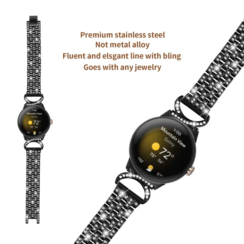 Stilvoll Google Pixel Watch Metall Und Strass Armband