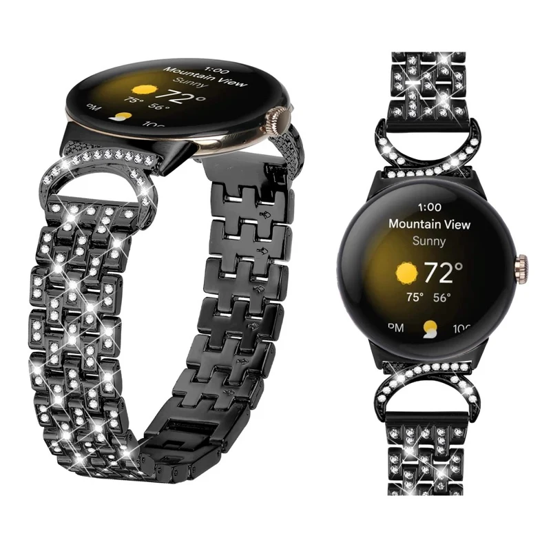 Stilvoll Google Pixel Watch Metall Und Strass Armband