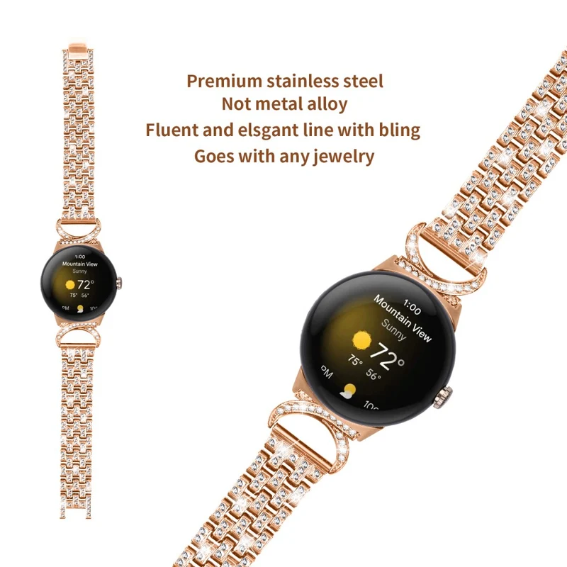 Stilvoll Google Pixel Watch Metall Und Strass Armband