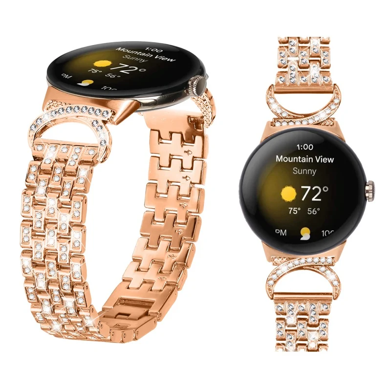Stilvoll Google Pixel Watch Metall Und Strass Armband