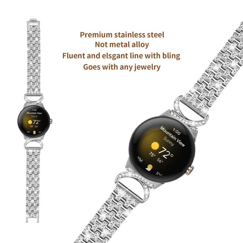 Stilvoll Google Pixel Watch Metall Und Strass Armband