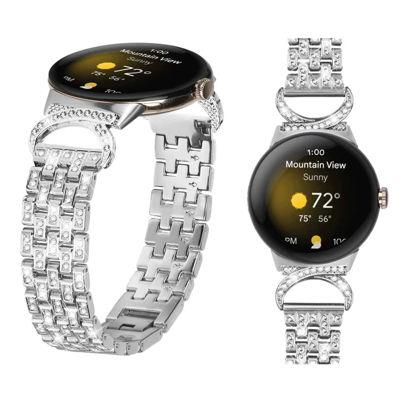 Stilvoll Google Pixel Watch Metall Und Strass Armband