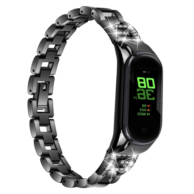 Xiaomi Smart Band 8 letter G style rhinestone décor stainless steel strap