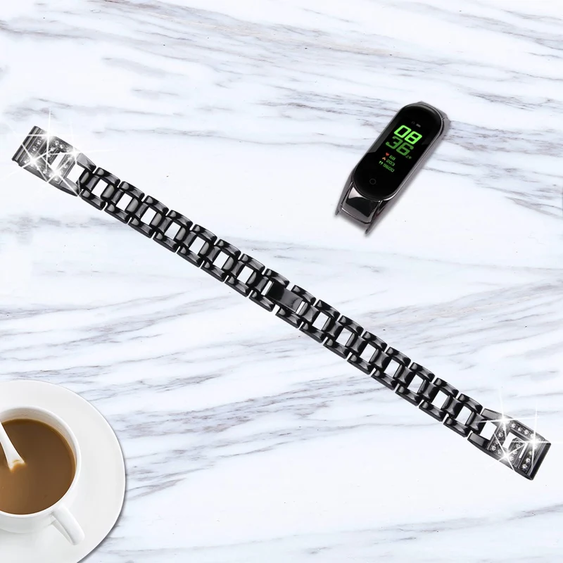 Xiaomi Smart Band 8 letter G style rhinestone décor stainless steel strap