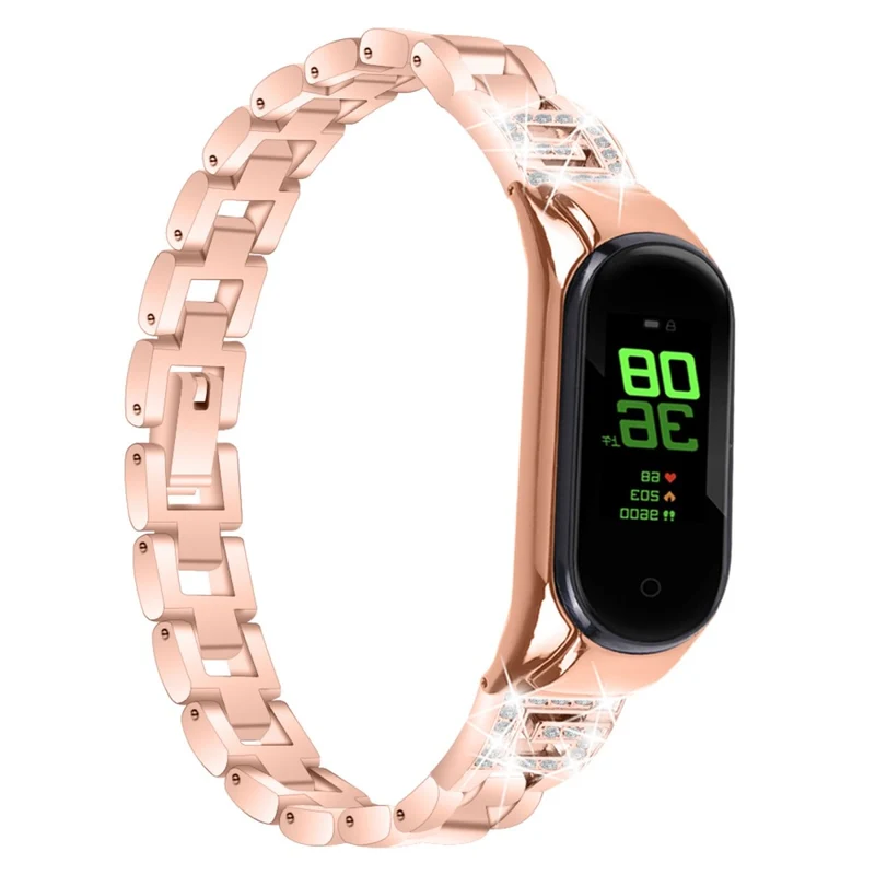 Xiaomi Smart Band 8 letter G style rhinestone décor stainless steel strap