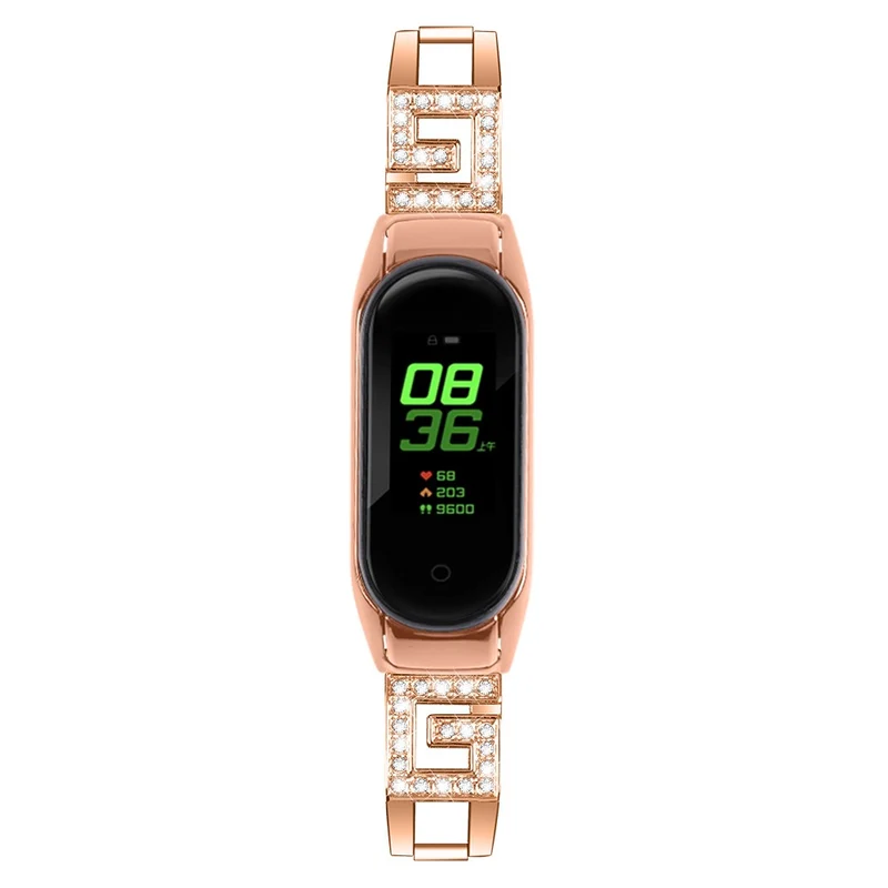 Xiaomi Smart Band 8 letter G style rhinestone décor stainless steel strap