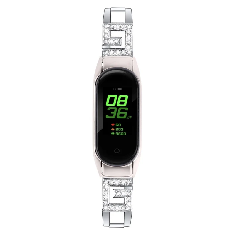 Xiaomi Smart Band 8 letter G style rhinestone décor stainless steel strap