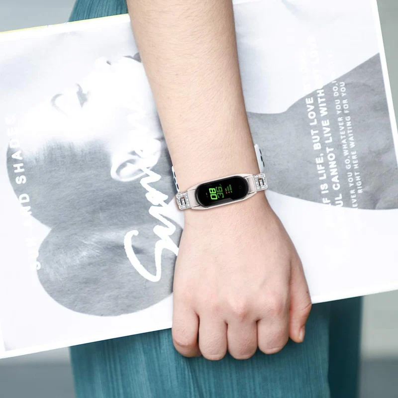 Xiaomi Smart Band 8 letter G style rhinestone décor stainless steel strap