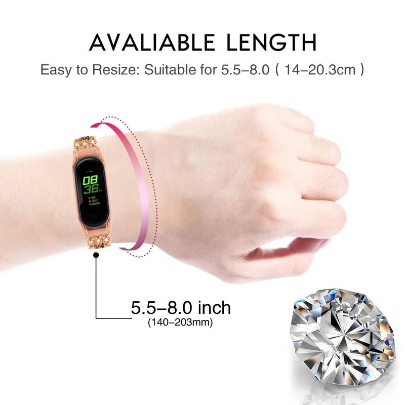 Xiaomi Smart Band 8 rhinestone décor stainless steel strap