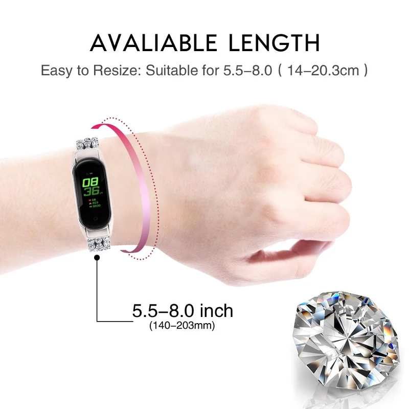 Xiaomi Smart Band 8 rhinestone décor stainless steel strap