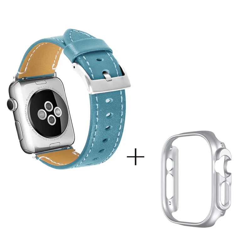 Apple Watch Ultra Genuine leather strap with silver cover - Coffee