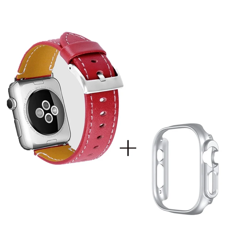 Apple Watch Ultra Genuine leather strap with silver cover - Coffee