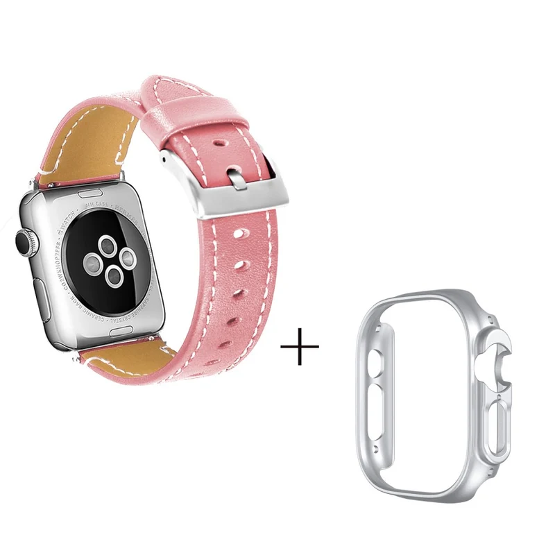 Apple Watch Ultra Genuine leather strap with silver cover - Coffee