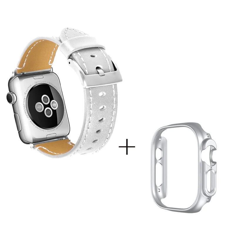 Apple Watch Ultra Genuine leather strap with silver cover - Coffee