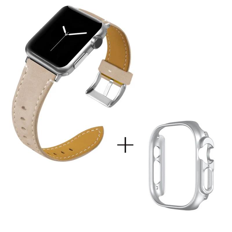 Apple Watch Ultra Genuine leather strap with silver cover - Coffee