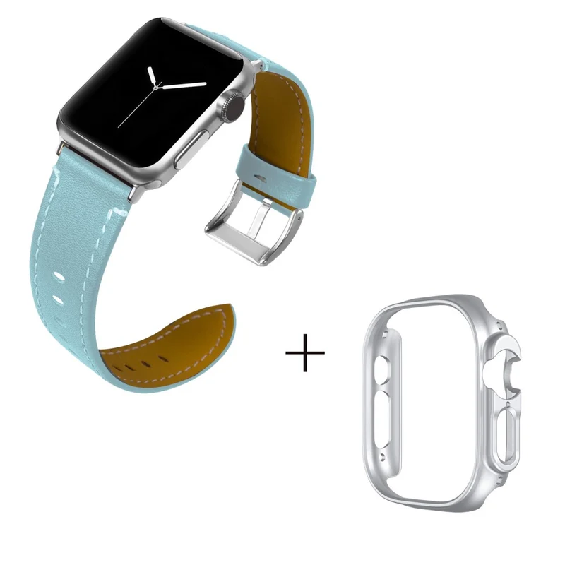 Apple Watch Ultra Genuine leather strap with silver cover - Coffee