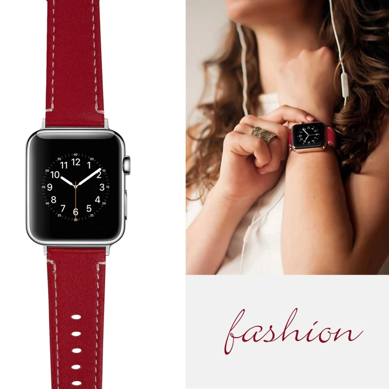 Apple Watch Ultra Genuine leather strap with silver cover - Coffee