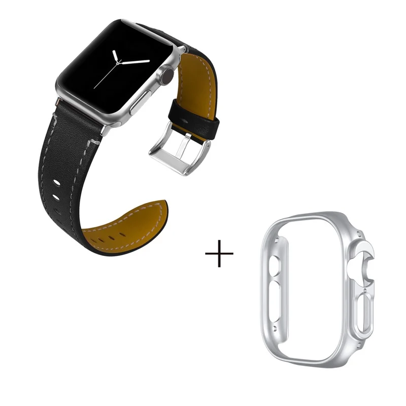 Apple Watch Ultra Genuine leather strap with silver cover - Coffee