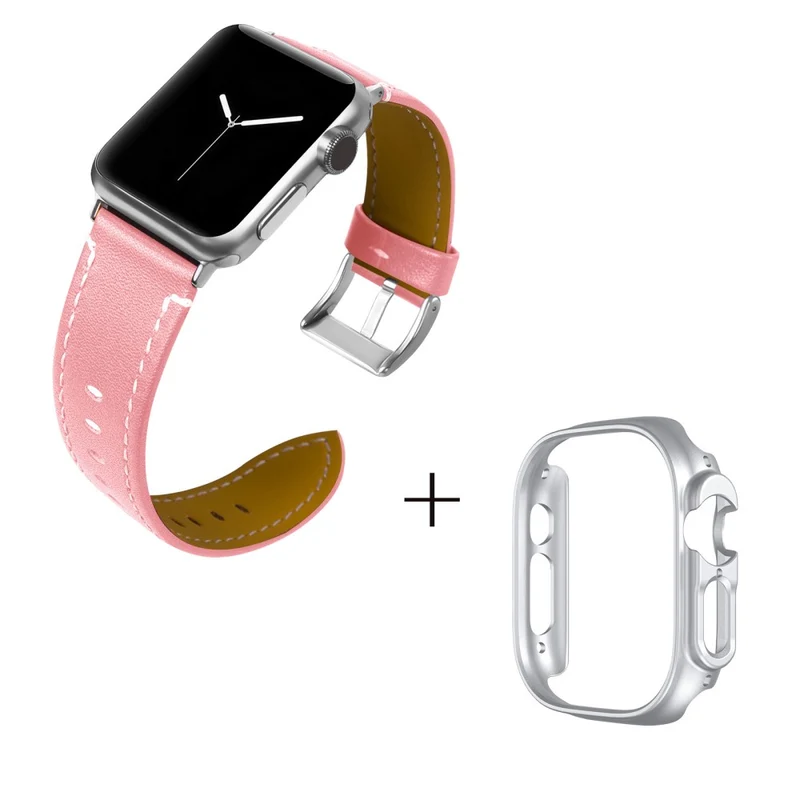 Apple Watch Ultra Genuine leather strap with silver cover - Coffee