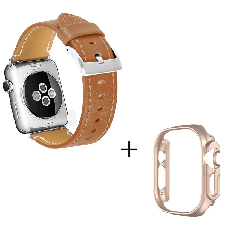 Apple Watch Ultra Genuine leather strap with rose gold cover