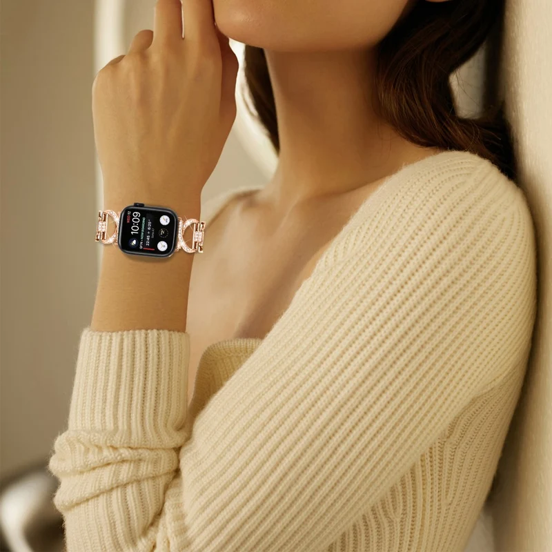 Apple Watch SE 2022 (44mm) X-Shape rhinestone décor metal strap with cover