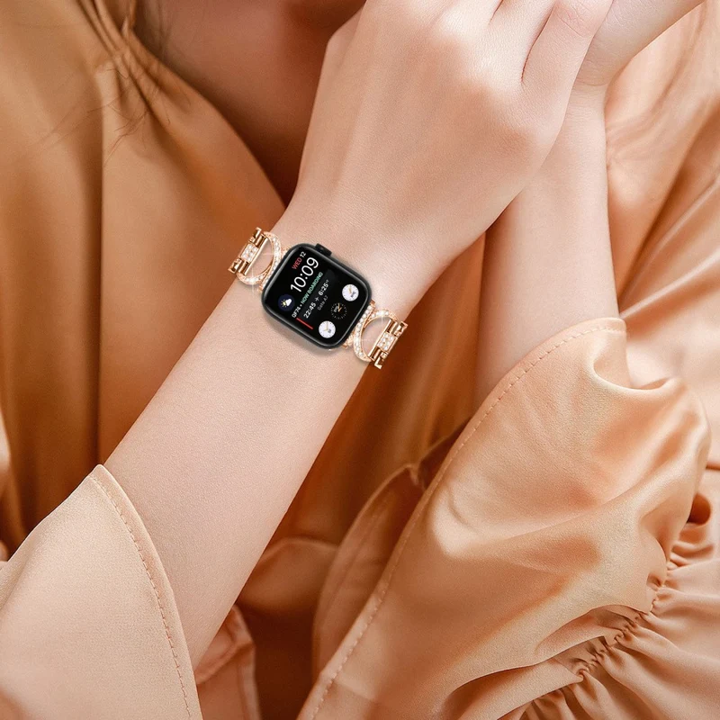 Apple Watch Series 3/2/1 42mm X-Shape rhinestone décor metal strap with cover