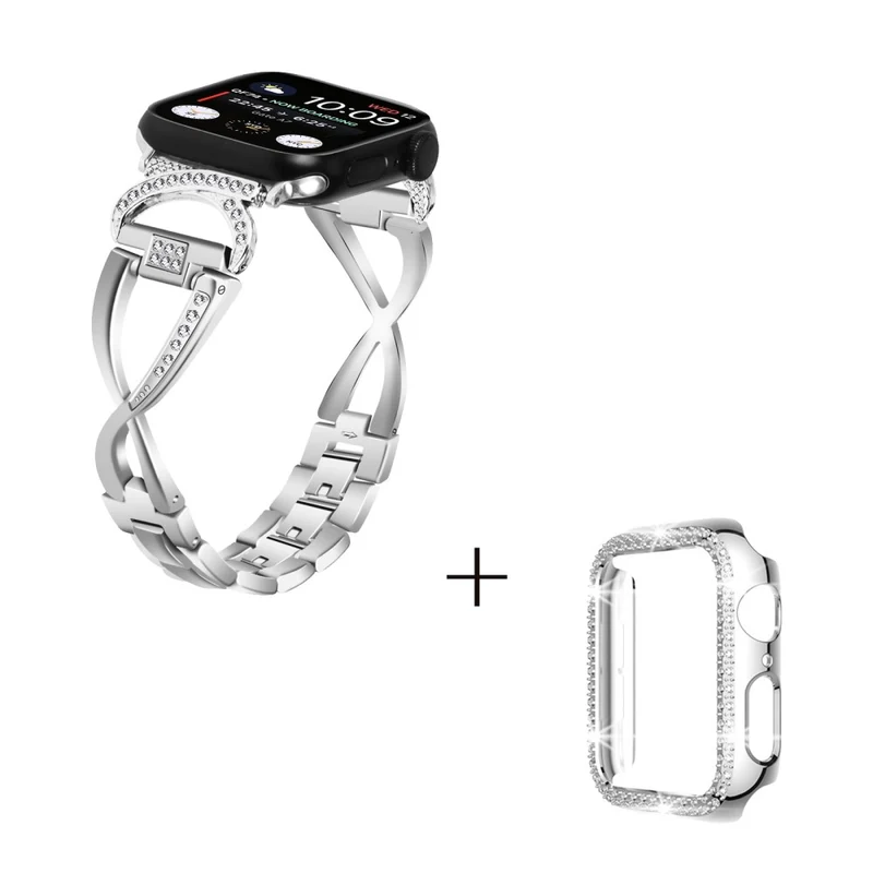 Apple Watch Series 3/2/1 42mm X-Shape rhinestone décor metal strap with cover