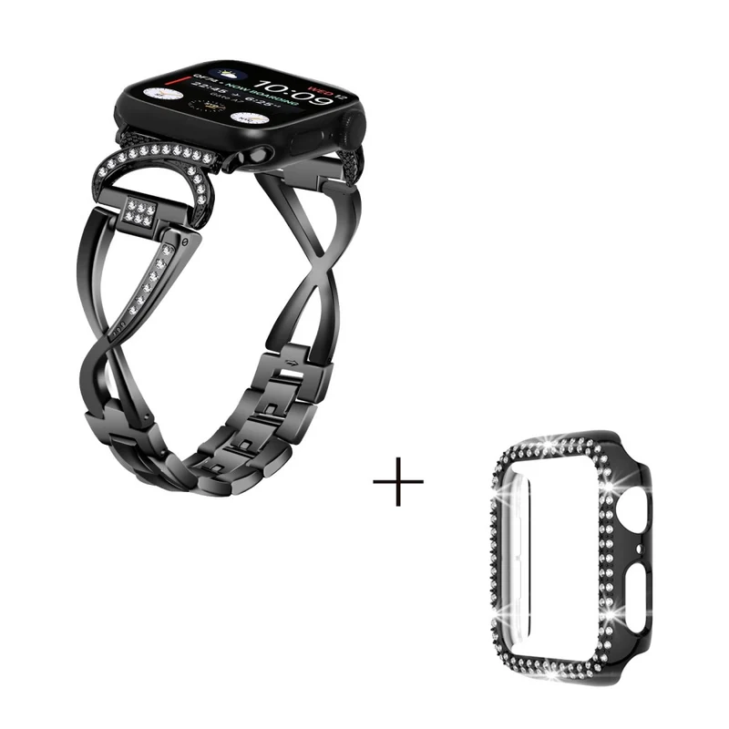 X-Shape rhinestone décor metal strap with cover for Apple Watch Ultra