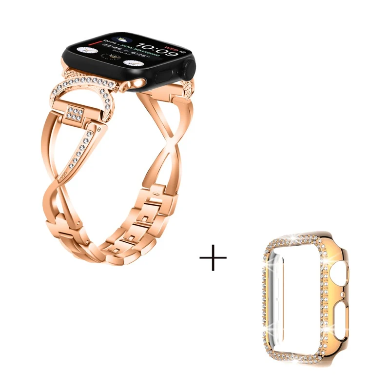X-Shape rhinestone décor metal strap with cover for Apple Watch Ultra