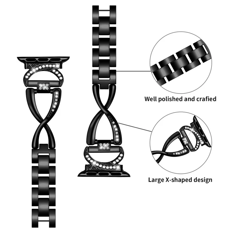 Apple Watch Series 8 (45mm) X-Shape rhinestone décor metal strap with cover