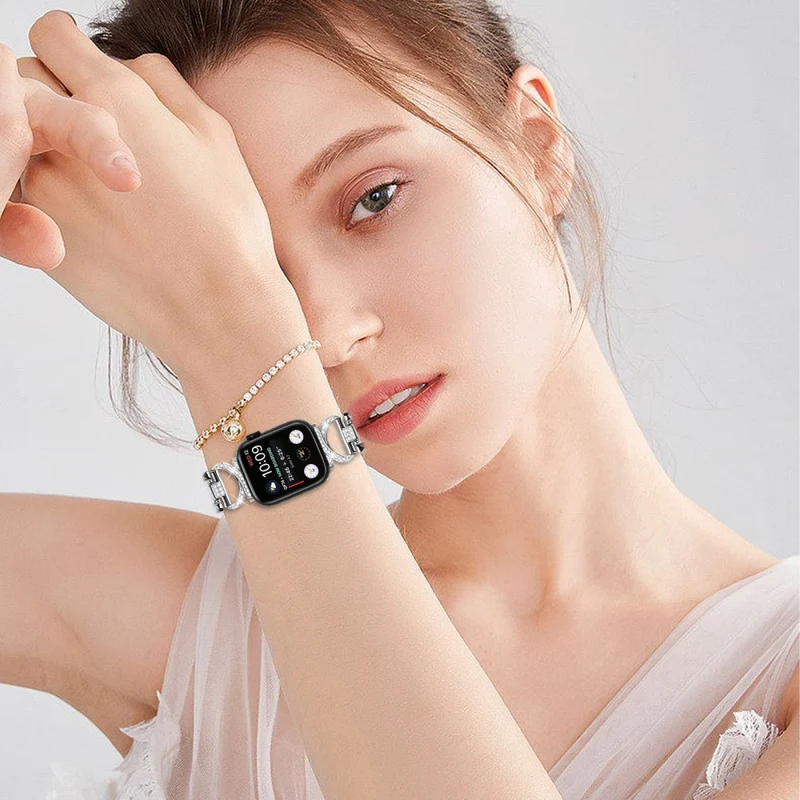 Apple Watch Series 8 (41mm) X-Shape rhinestone décor metal strap with cover