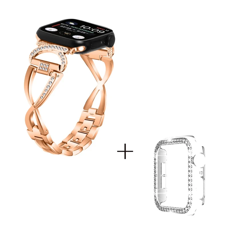 Apple Watch SE 2022 (44mm) X-Shape rhinestone décor metal strap with clear cover