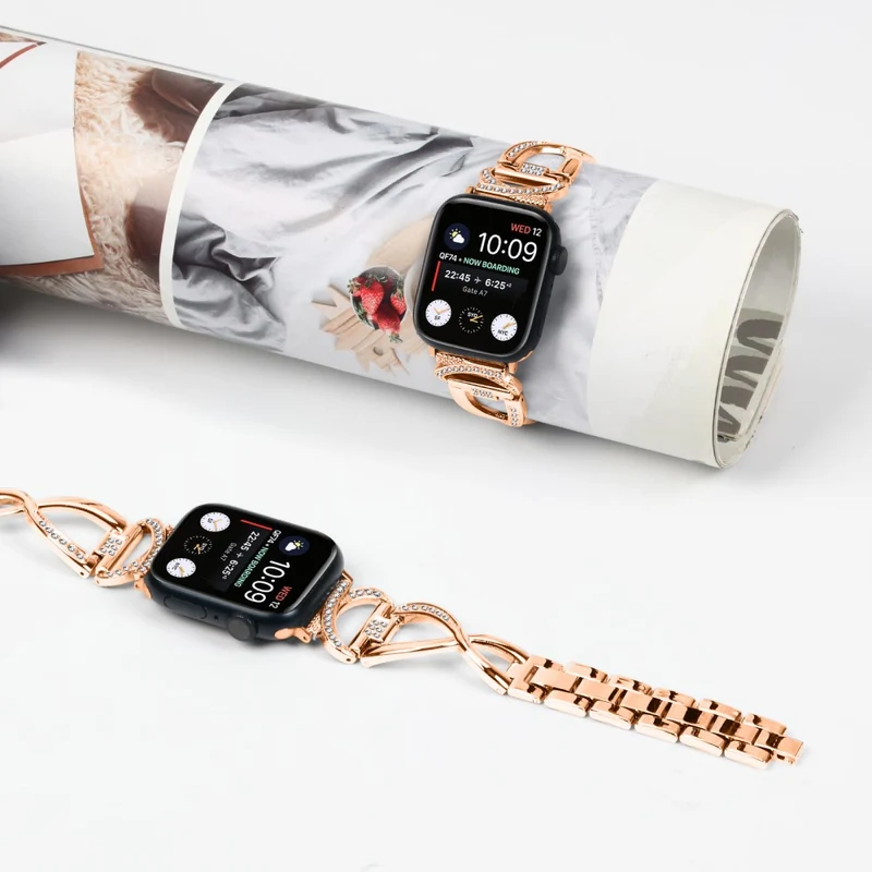 Apple Watch SE 2022 (44mm) X-Shape rhinestone décor metal strap with clear cover