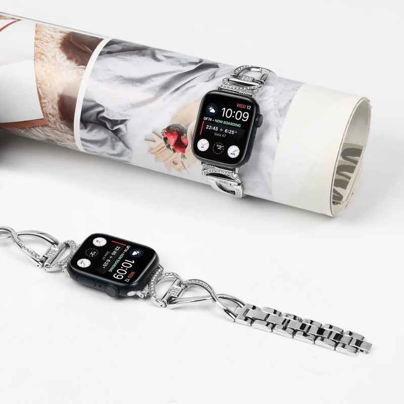 Apple Watch Ultra X-Shape rhinestone décor metal strap with clear cover