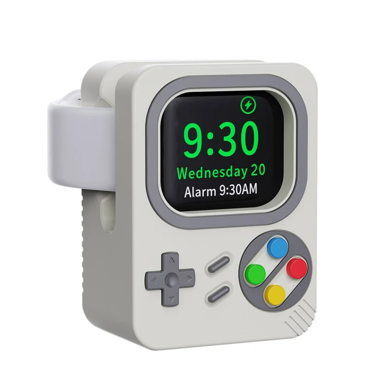Retro game style silicone Apple Watch charger holder