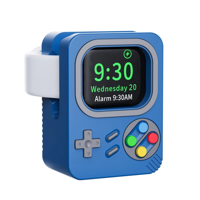 Retro game style silicone Apple Watch charger holder