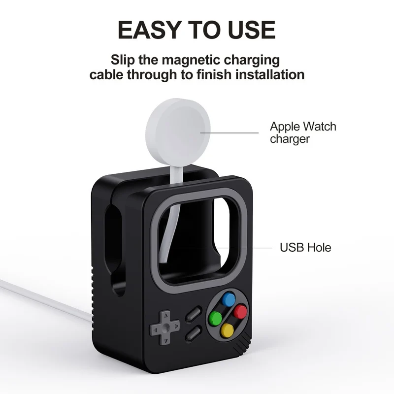 Retro game style silicone Apple Watch charger holder
