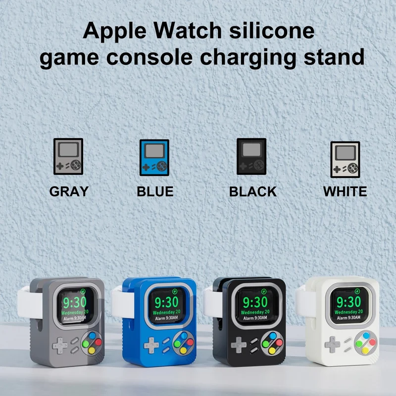 Retro game style silicone Apple Watch charger holder
